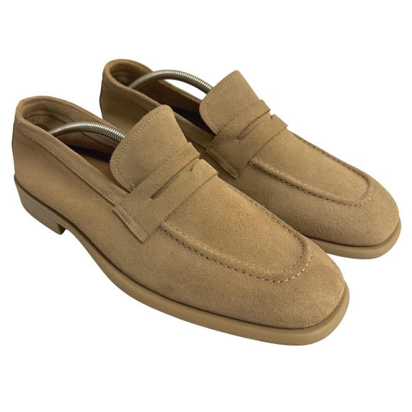 Zara Mens Tan Suede Penny Loafers Square Toe Slip On Shoes Size 44 11.5-12 EUC